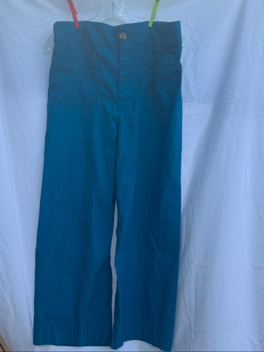 Anthropologie Teal Cropped Wide-Leg Pants in Magic Fabric